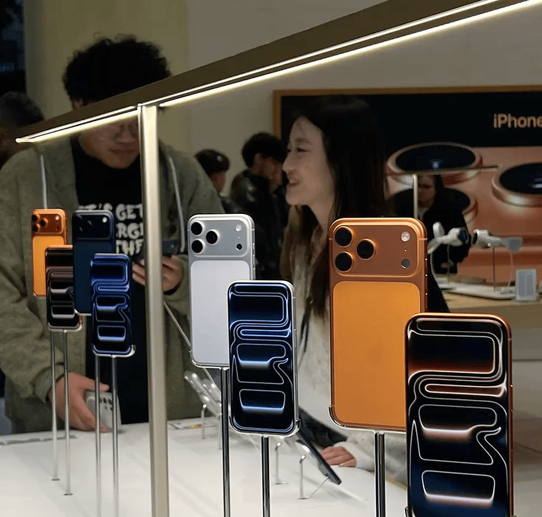 iPhones on display in Apple Store