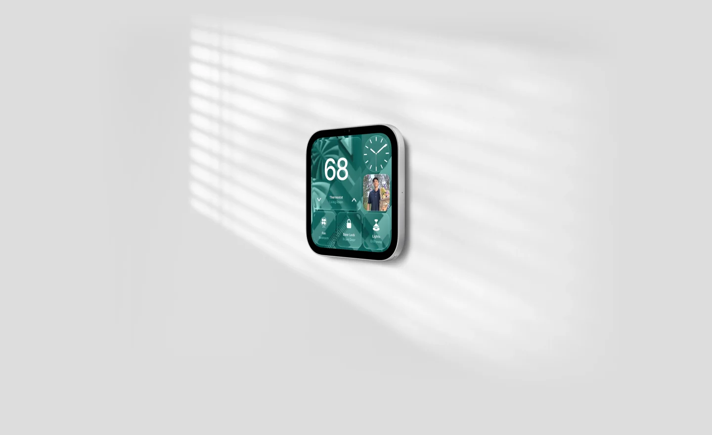 Apple HomeView mounted on a wall, showing Home controls